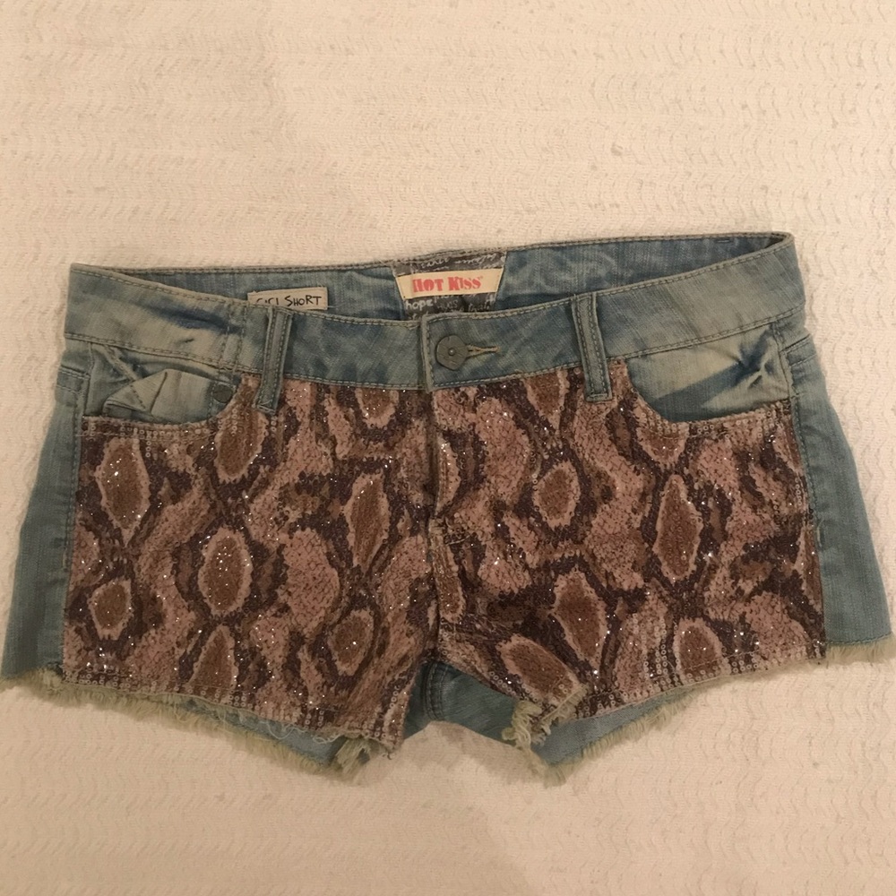 Snake Print Denim Shorts